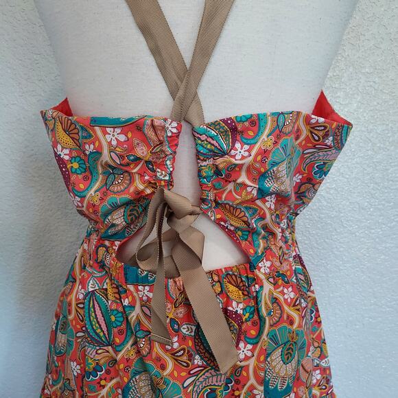 Antonio Melani Orange & Blue Paisley Halter Dress Size 12 - Picture 8 of 10